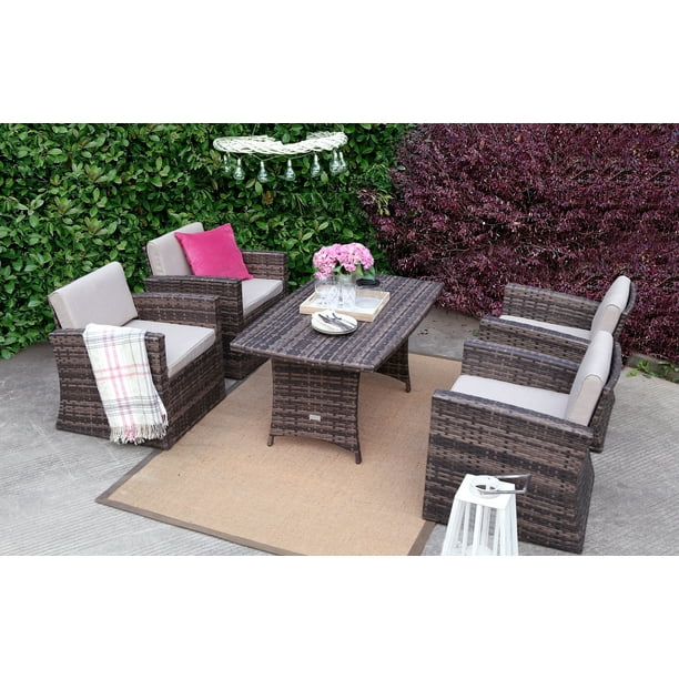 Baner Garden A158 Outdoor 5Piece Full Rattan Pool Patio Garden Set with Cushions, Mixed Gray