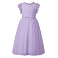 thumbnail image 4 of xfsWaSs Flower Girl Dress Elegant Lace Party Dress Ruffle Sleeve Formal Wedding Pageant Party Tulle Long Dresses Flowy Pageant Gown Performances 4-5 Years, 4 of 6