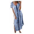 thumbnail image 2 of ICHUANYI Clearance Fashion Casual Women Tie-Dye Print V-Neck Short Sleeve Split Summer Long Dress(Blue, L) ICHUANYI WER2023081117545, 2 of 4