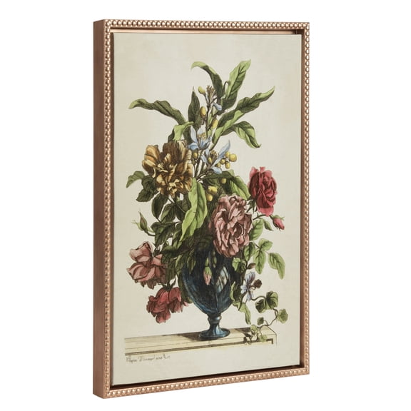 Kate and Laurel Sylvie Beaded Vase of Flowers, 1660 Vintage Framed Canvas Wall Art by The Art Institute of Chicago, 18x24 Gold, Vintage Flower Vase Painting Art for Wall