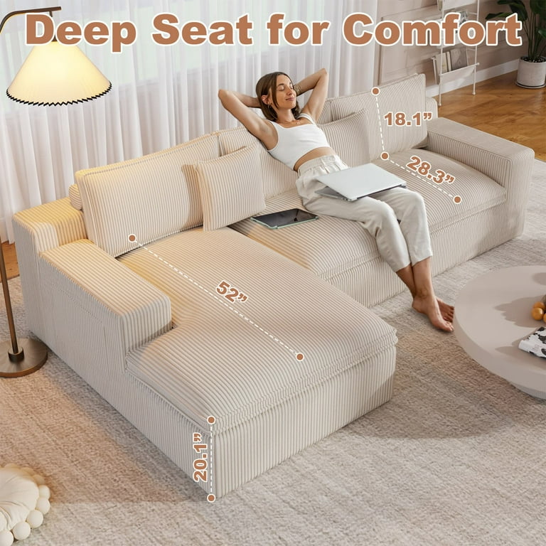 108” Modular Sectional Sofa, Cloud Sectional Couch with Deep Seat, Modern Modular L-Shape Sofa Couch with Chaise,Upholstered Couches for Living Room Bedroom