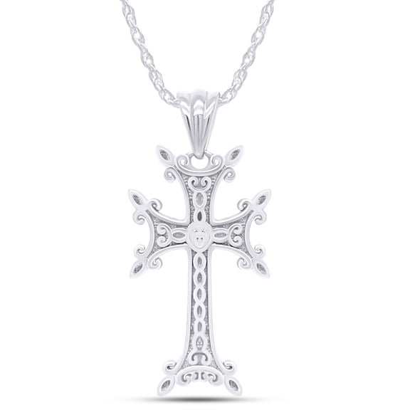 AFFY 14K White Gold 925 Sterling Silver Armenian Cross Pendant Necklace