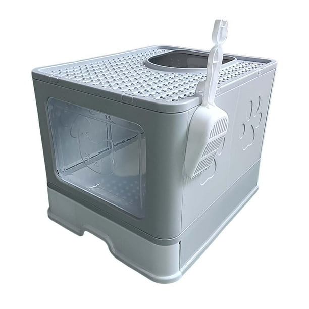 Caja de arena con capucha, cerrada y con puerta frontal portátil desmontable Gris