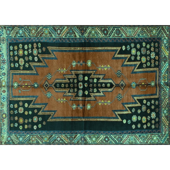 Ahgly Company Machine Washable Indoor Rectangle Persian Turquoise Blue Traditional Area Rugs, 5' x 7'