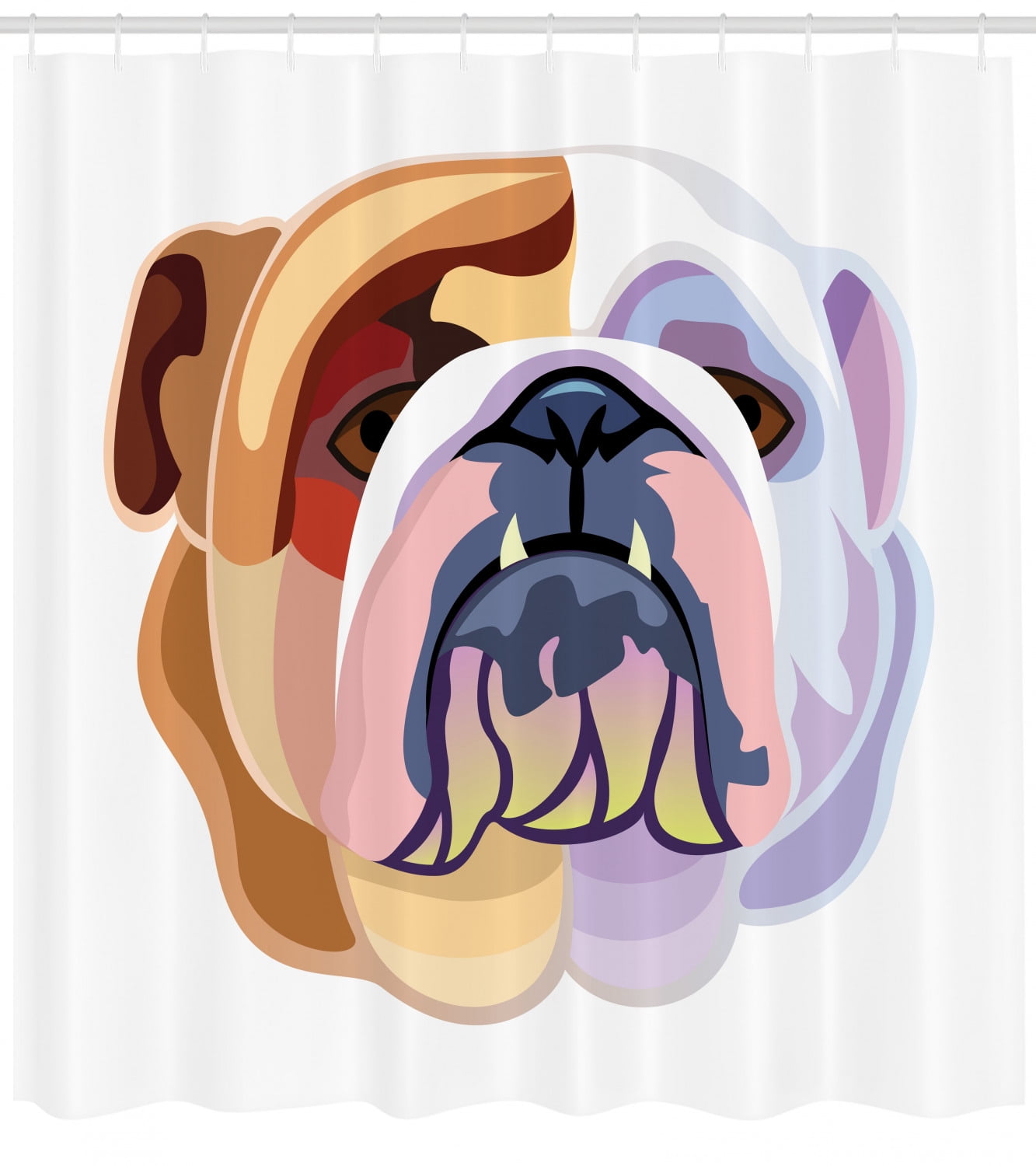 English Bulldog Shower Curtain, Bicolor Cartoon Style Bulldog Portrait