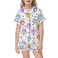 thumbnail image 4 of REDARER Girls 2 Piece Halloween Pajama Set Turn Down Collar Short Sleeve Button Top Matching Shorts Festive Skull Hat Print Casual Home Sleep Loungewear Outfit,3-4 Years, 4 of 5