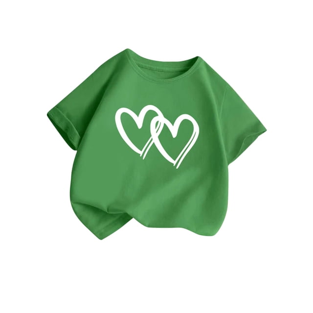 Plebaso T-Shirts à Imprimé Cœur pour Garçons et Filles, Col Rond, Manches Courtes Décontractées, Hauts Graphiques Mignons pour Enfants