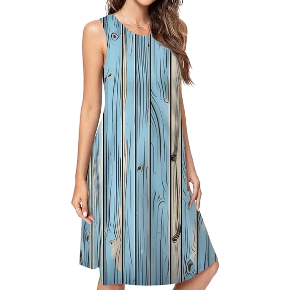 Blue Wood Plank Texture Spring Summer Dresses For Women Fashion Dress Casual Sleeveless Loose Sundress With Pockets
