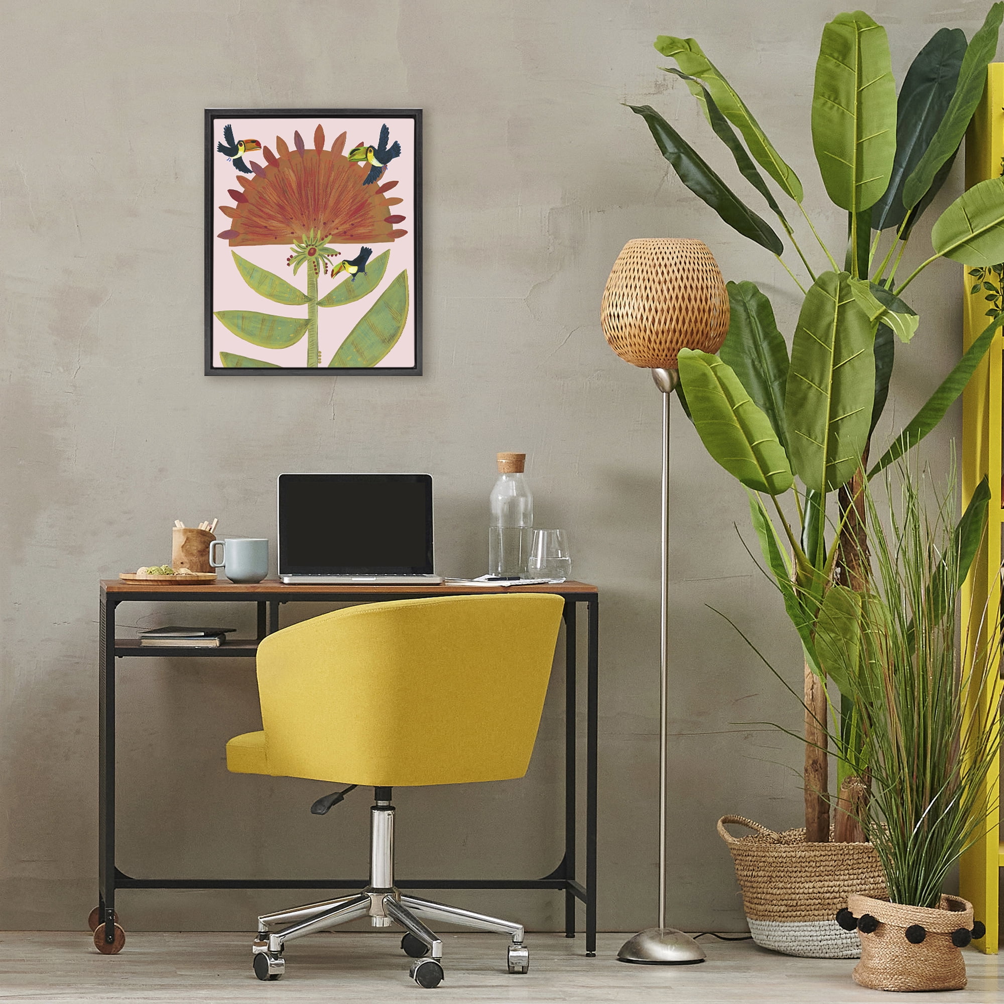 Stupell Industries Tropical Plant & Toucans Black Framed Floater Canvas Wall Art, design by Kay Widdowson