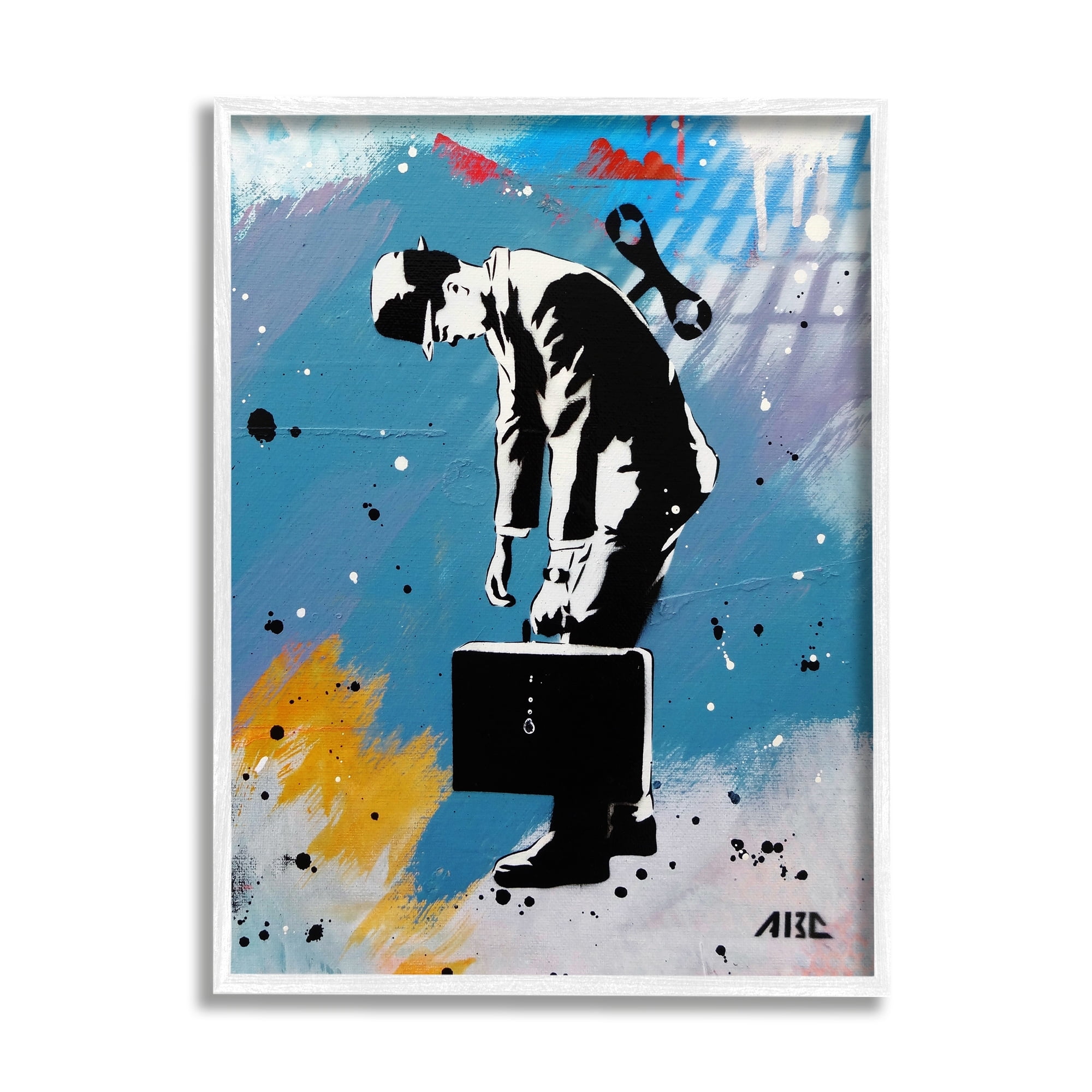Stupell Industries Street Style Wind Up Toy Businessman Modern Splatter Framed Wall Art, 24 x 30, Design by AbcArtAttack