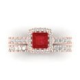 thumbnail image 2 of 2.01 ct Brilliant Princess Cut Ruby 18K Rose Gold Halo Solitaire with Accents Engagement Bridal Wedding Ring Band Set size 5.25, 2 of 7