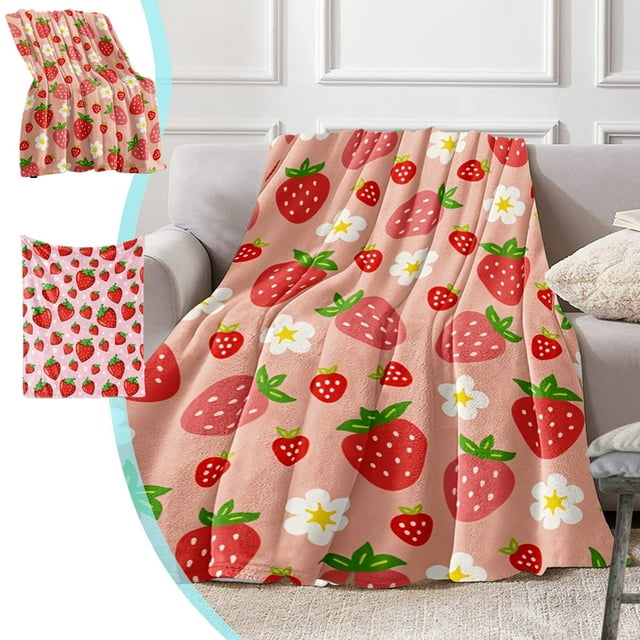 Manta Suave con Diseño de Fresas | Poliéster | Multicolor | 75X100Cm | Ideal para Regalar En Viajes y Camping