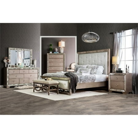 Furniture of America Eckel 4 Piece King Bedroom Set in Silver