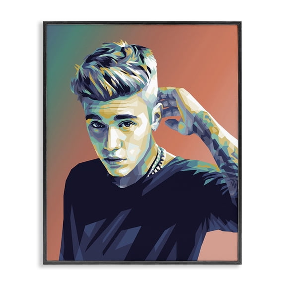 Stupell Industries Contemporary Pop Culture Justin Portrait Black Framed Giclee Art, 11 x 14, by Birch&Ink