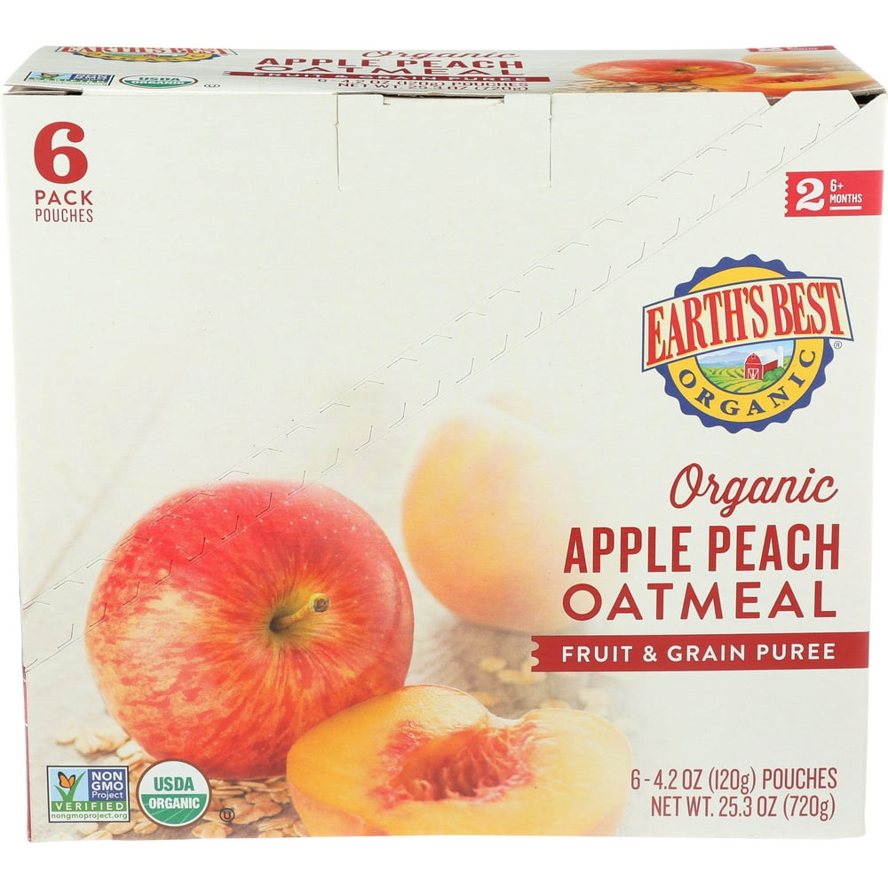 (6 Pack) Earth's Best Organic Stage 2, Apple Peach and Oatmeal Baby