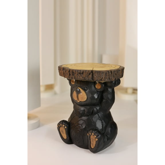 Hi-Line Gifts Sitting Bear Solar Powered Outdoor Garden Plant Stand - 13.5"