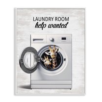Stupell Industries Laundry Room Help Wanted Quotes and Sayings Painting White Framed Art Print Wall Art, 24 x 30