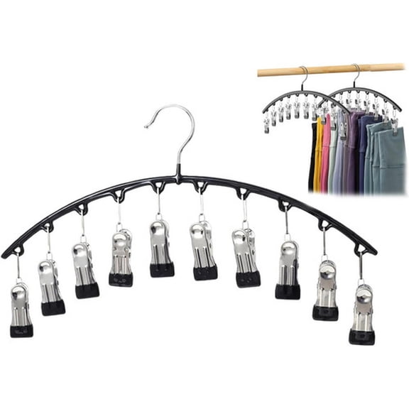Dakings Pants hanger, clothing hanger with 10 clips, space-saving metal pants rack suitable for leggings, shorts, jeans, skirts, and athletic wear, black