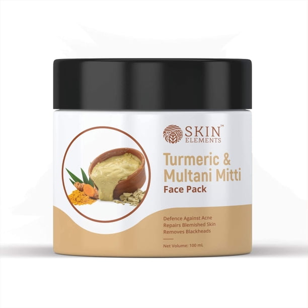 Skin Elements Fullers Earth (Multani Mitti) y cúrcuma (Haldi) paquete facial natural para una piel sana y brillante | Reduce las manchas oscuras de la piel apagada y controla el exceso de grasa | 3,38