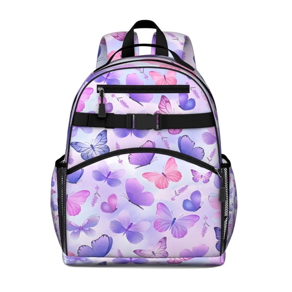 Purple Butterfly Lavender Pattern Backpack for School,Cute School Bag,Schoolbag with Adjustable Shoulder Straps & Padded Back,15.25"x11.5"x5.25"