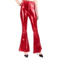 thumbnail image 5 of BRGZLK Women's Faux Leather Bell Botom Flare Pants Shinny Metallic Sequins High Waist Stretchy Bell Bottom Flared Pants, 5 of 6