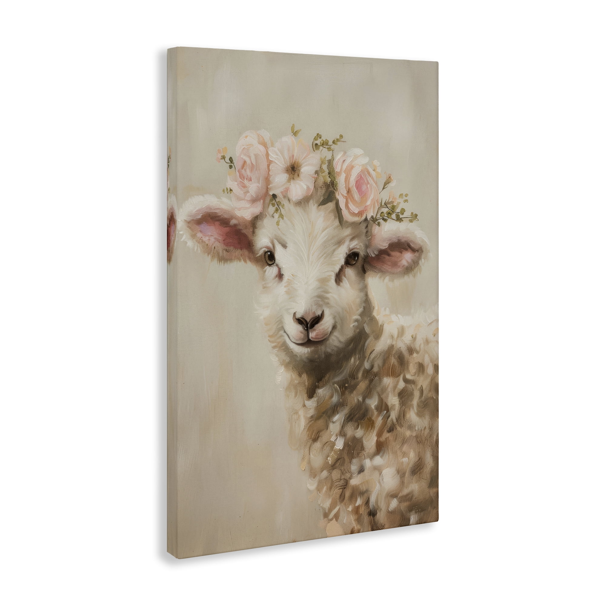 Stupell Industries Soft Floral Lamb Animals & Insects Painting Gallery Wrapped Canvas Art Print Wall Art, 30 x 45