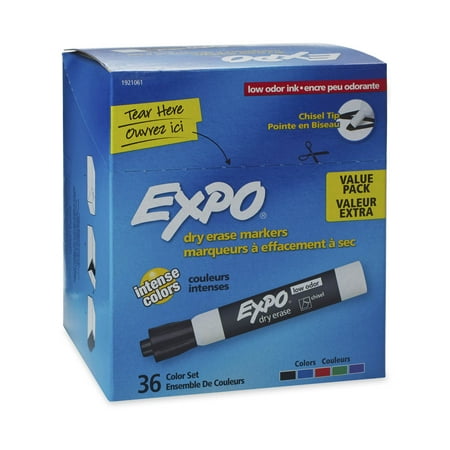 EXPO Low Odor Dry Erase Markers, Chisel Tip, Assorted Colors, 36 Pack