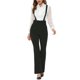 thumbnail image 2 of INSPIRAR CHIC Pantalones de tirantes de cintura alta para mujer, overoles de campana, mono negro XS, 2 of 5