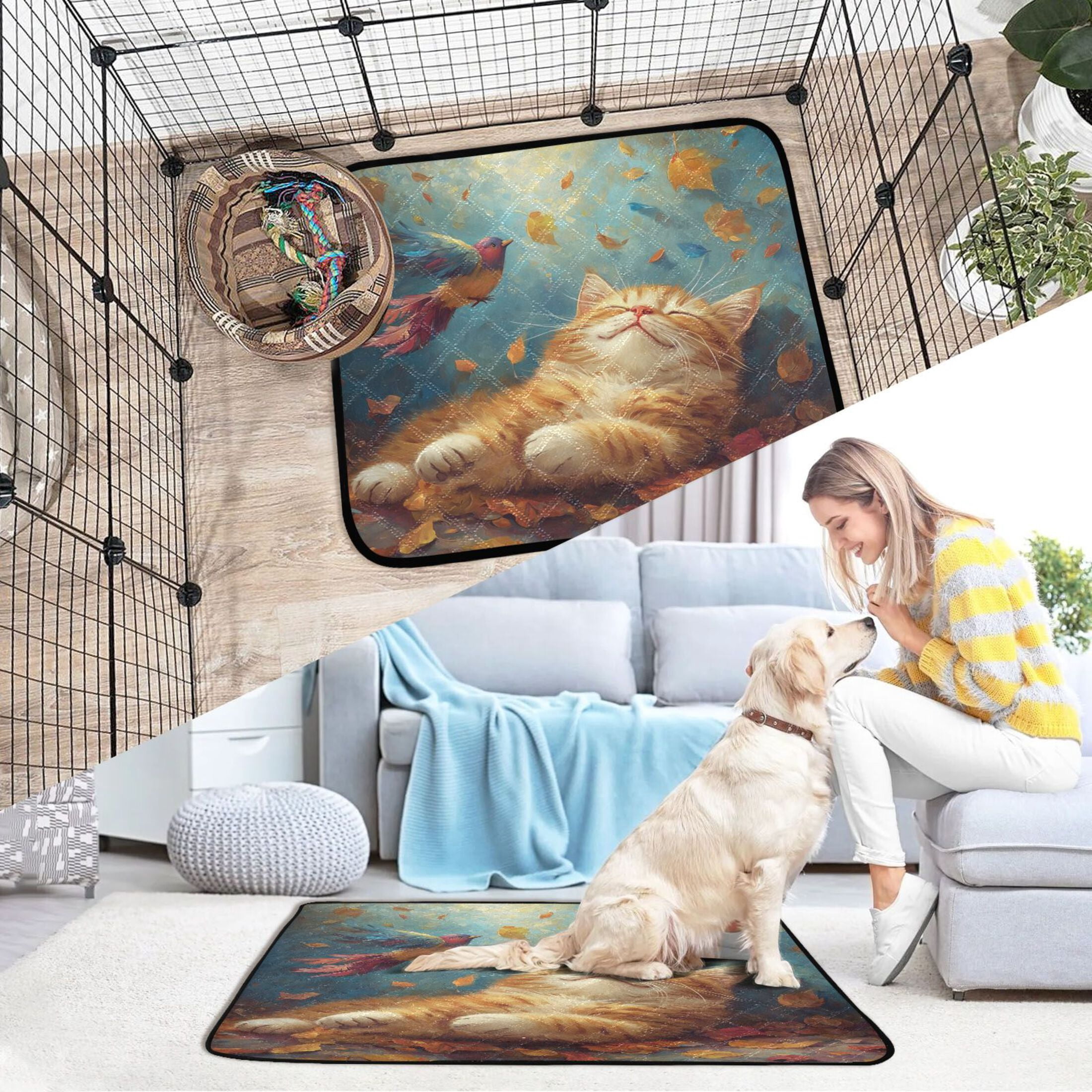 Qxltty Orange Cat Leaf Fall Cat litter Pads Pet Set of 3 Diaper Mats Center Anti-leakage Layer Absorbent Soft and Comfortable