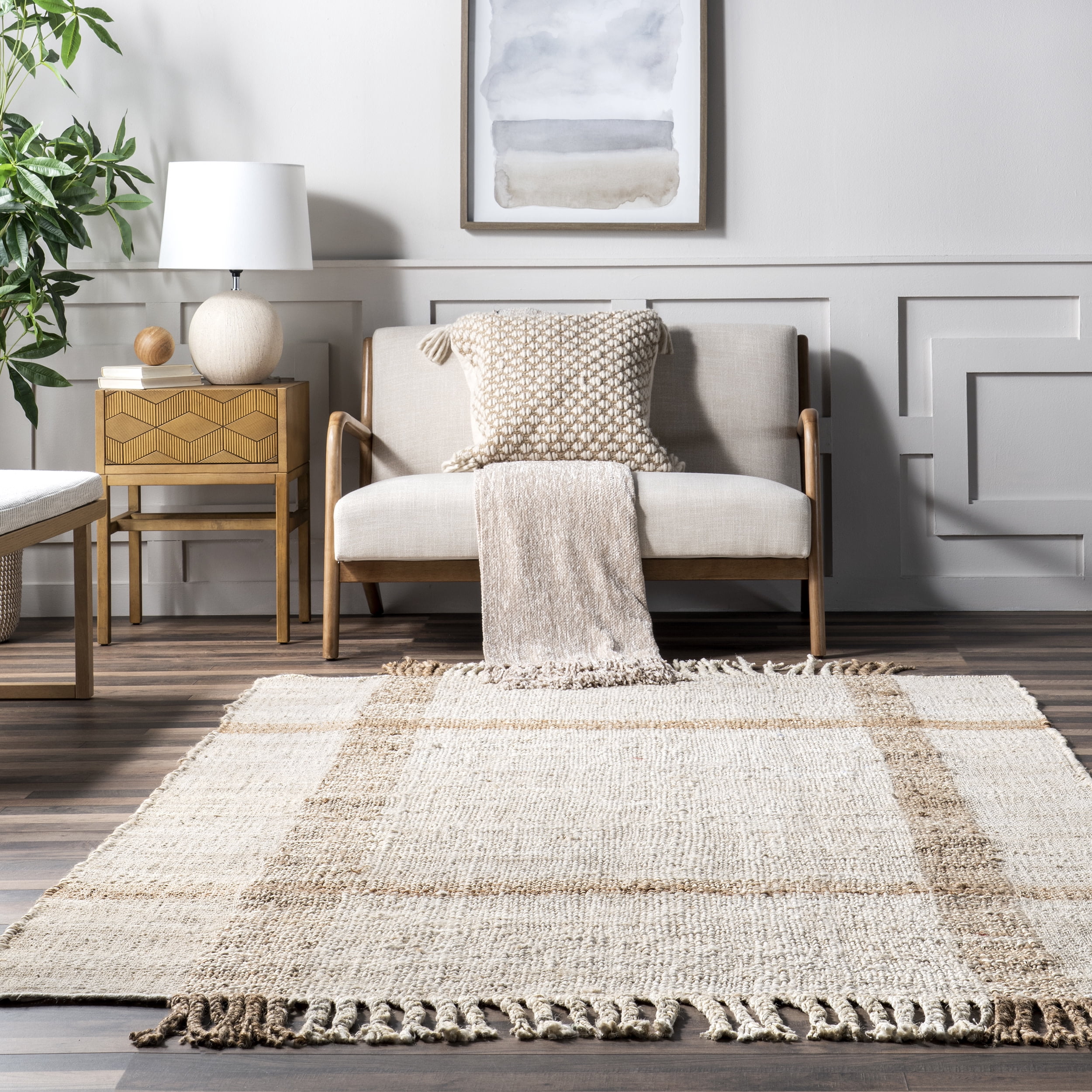 nuLOOM April Casual Stripe Jute Tassel Area Rug, 8' x 10', Natural