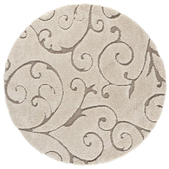 SAFAVIEH Florida Doug Floral Vines Geometric Shag Area Rug, Cream/Beige, 3'3" x 3'3" Round
