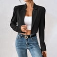thumbnail image 2 of Womens Lapel Collar Cropped Jacket Long Sleeve Open Front Casual Commuter Outerwear Coat Black M(M), 2 of 5