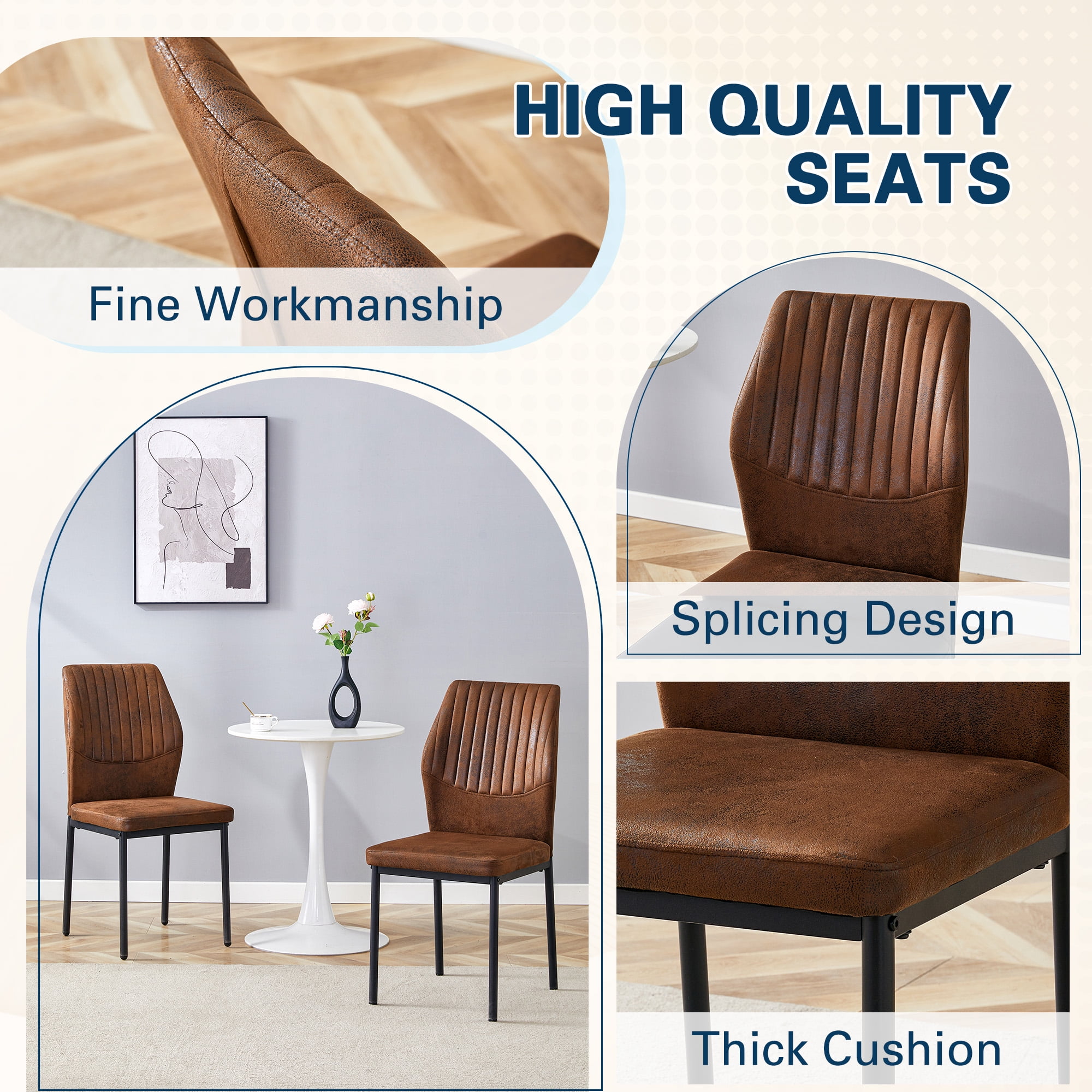 Noble House Light Luxury Chair - A set of 4 comfortable brown technology fabric dining chairs