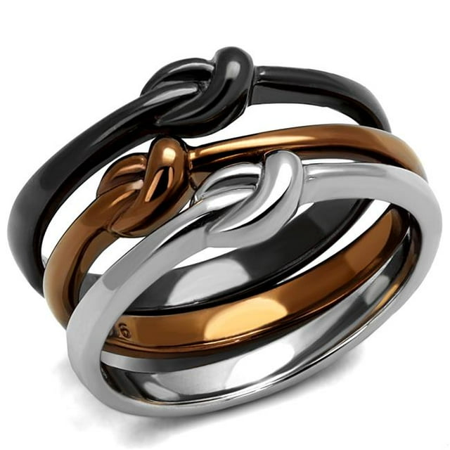 Bague en Acier Inoxydable Trois Tons IP pour Femmes Sans Pierre en Pierre - Taille 6