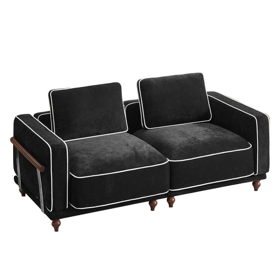 Cloud Modular Sectional Loveseat Couch, Upholstered Deep Love Seat 2 Seater Sofa with Armrests Wooden Legs for Living Room, Bedroom, Black