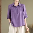 thumbnail image 6 of Kezqiaxn Plus Size Shirts for Women Vintage Embroidery Half Sleeve Collared Dressy Summer Tops Loose Fit Work Blouses, 6 of 7