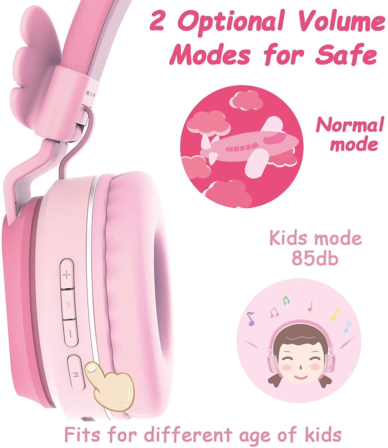 Riwbox BT05 Bluetooth Kids Headphones Wireless Foldable Headset Over Ear with Volume Limited and Mic/TF Card Compatible for iPad/iPhone/Tablet (Pink&Red)