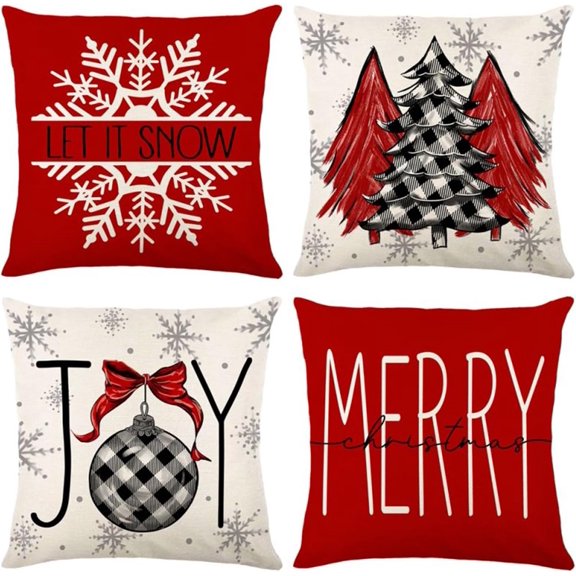 Christmas Decorations - Christmas Pillow Covers 18x18 Set of 4,Farmhouse Christmas Throw Pillow Covers Set for Home Bedroom Sofa Couch