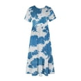 thumbnail image 5 of Offre à Durée Limitée Iumwxz Robes à Manches Courtes Col Rond pour Femmes Tunique Décontractée Ample Robe Longue Plissée Robe Imprimée Teinture sur Nœuds Robe de Plage pour Femmes Robes Tendance pour la Rue, 5 of 5