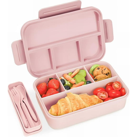 Bugucat Lunch Box 1300ML 2 Set,Leak-Proof Bento Lunch Box with 4 Compartments,Kids Lunch Box Bento Box Adult with Cutlery, Snack Boxes Bento Boxes with Compartments for School Kindergarten Office