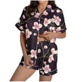 thumbnail image 2 of Aobny Womens Pajama Sets with Pocket Floral Button Down Sleepwear with Shorts Short Sleeve Collared Women's Pajamas,Black,M, 2 of 7