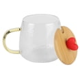 thumbnail image 3 of Bonita taza de vidrio de borosilicato de 400 ml, resistente al calor, con cuchara de acero inoxidable y tapa de bambú (Amor), 3 of 14