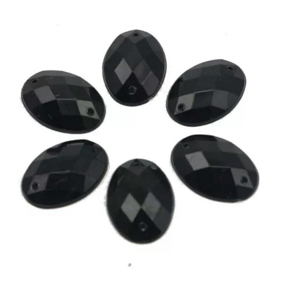 EOEMY 100 Flatback Acrylic Faceted Oval Sewing Rhinestone Gems 13X18mm Sew On Beads-Black