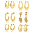 thumbnail image 1 of Pendientes de Moda JeenMata Juego de 6 Pares Baño de Oro Amarillo Hipoalergénicos, 1 of 5