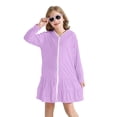 thumbnail image 5 of TIREOW Girls Swim Cover Up Solid Color Long Sleeve Zip-Up Hooded Terry Bathing Beach Pool Swimwear Clothes with Sunglasses 2 Piece Set, 5 of 9