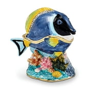 Jere Luxury Giftware Bejeweled BLAKE Blue Tang Fish Pewter and Enamel Trinket Box and Matching Pendant Charm