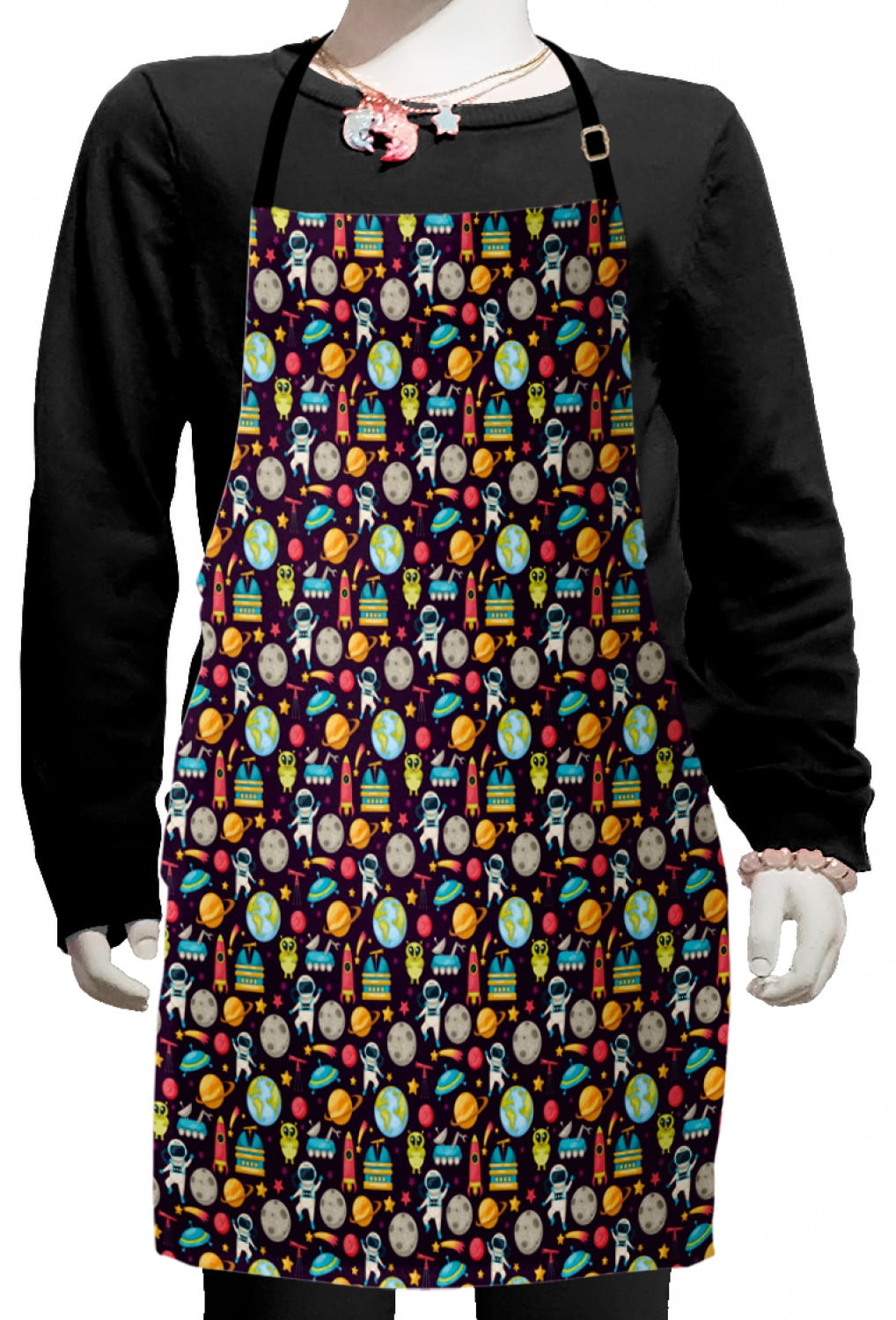 Outer Space Kids Apron, Galaxy Party Pattern Ufo Aliens Telescope