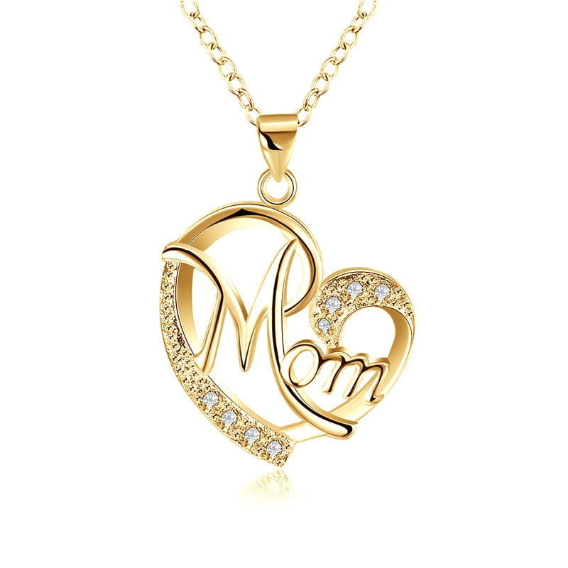 New Women 15" Fashion Necklace Heart Love Mom Mother Day Rhinestones Gold Silver 