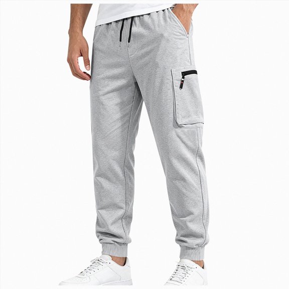 Gubotare Mens Lightweight Sweatpants Baggy Sweatpants Mens Zipper Pockets Gym Workout Sweat Pants Wide Leg Cotton Soft Loose Open Bottom Casual Y2K (Light Gray,L)