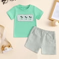 thumbnail image 2 of Toddler Boy Summer Outfits Baby Boy Embroidery Print Short Sleeves T-Shirt Plaid Shorts Set Boy Clothes Set, 2 of 6